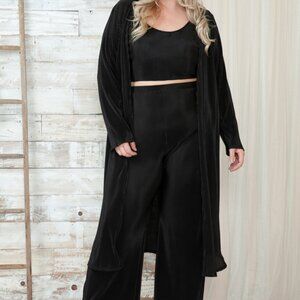 RK Apparel Plus Size Elegant Black Tank Top, Wide Pants, & Cardigan 3 PCS Set